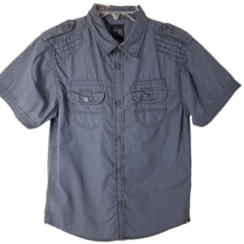 Black‎ Jack Boys Button Down Collard Grey Shirt Size L 100% Cotton